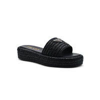 Prada Raffia Printed Espadrilles Crochet Flatform Sandals Woman PA-158 Black