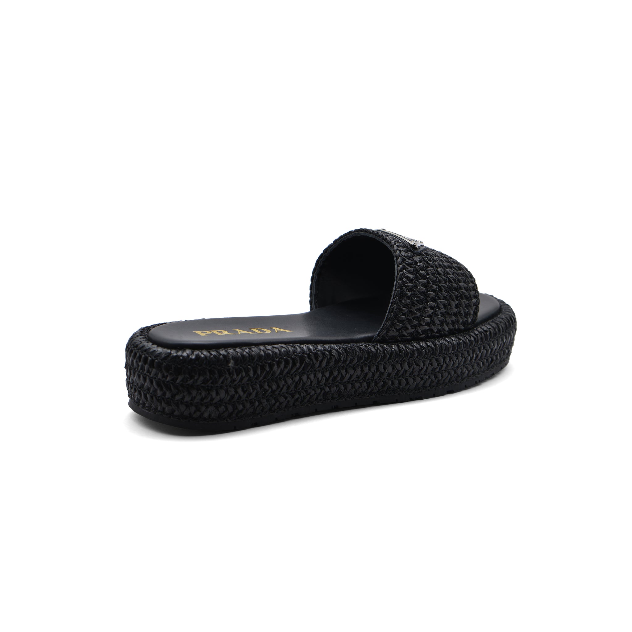 Prada Raffia Printed Espadrilles Crochet Flatform Sandals Woman PA-158 Black