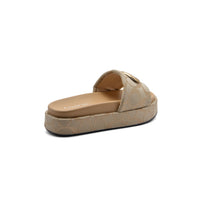 Coach Brand Thick Soled Slippers Logo Print Sandals Leather Women 8109 Beige