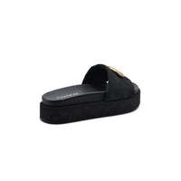 Coach Brand Thick Soled Slippers Logo Print Sandals Leather Women 8109 Black