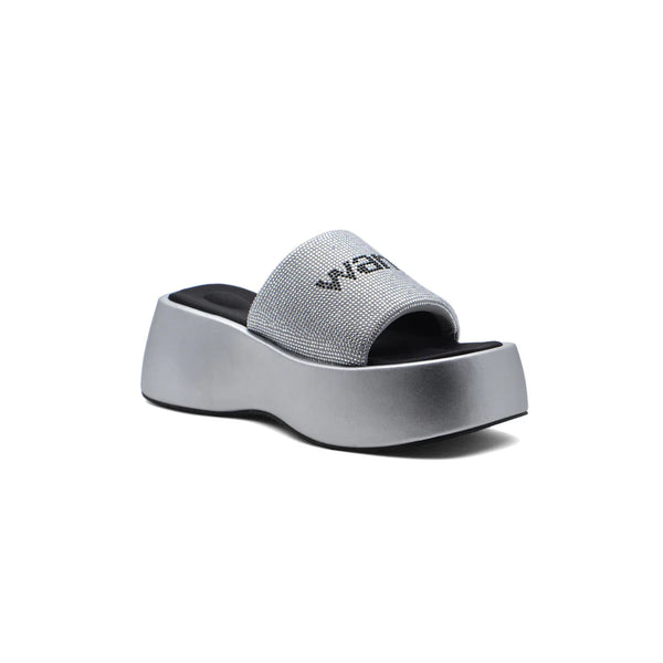 Alexander Wing Slippers High Sole Comfortable Open Back Woman 2907-3 Silver