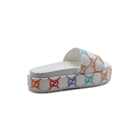 GUCCI Platform Multicolor logo print canvas slides Woman 2020-G5 White