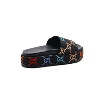 GUCCI Platform Multicolor logo print canvas slides Woman 2020-G5 Black