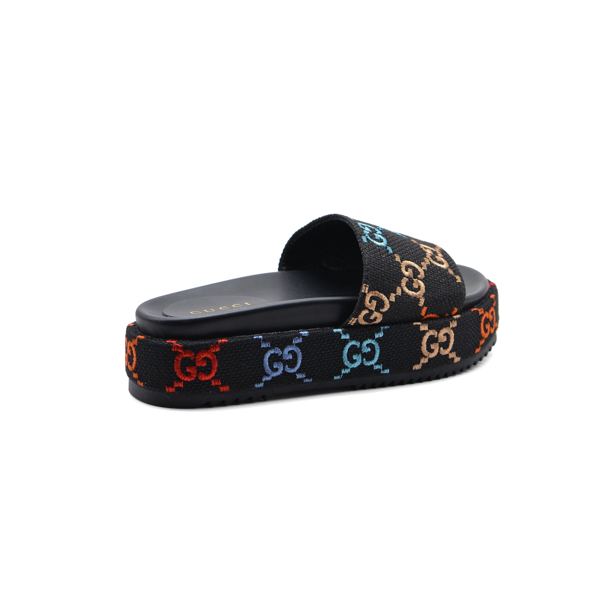 GUCCI Platform Multicolor logo print canvas slides Woman 2020-G5 Black