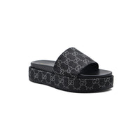 Gucci New Denim GG Monogram Angelina Platform Slide Woman 2020 Black