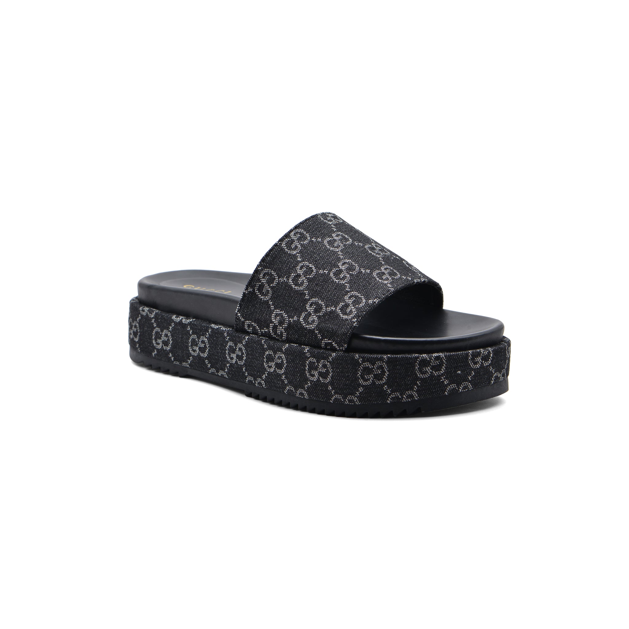 Gucci New Denim GG Monogram Angelina Platform Slide Woman 2020 Black