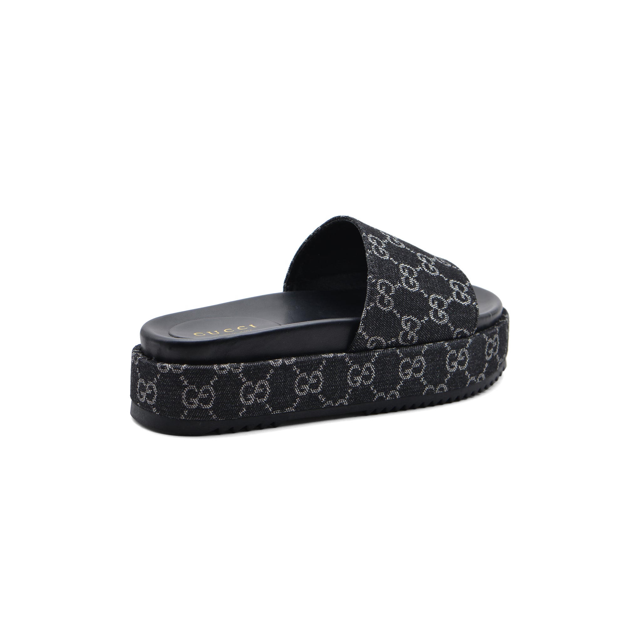 Gucci New Denim GG Monogram Angelina Platform Slide Woman 2020 Black