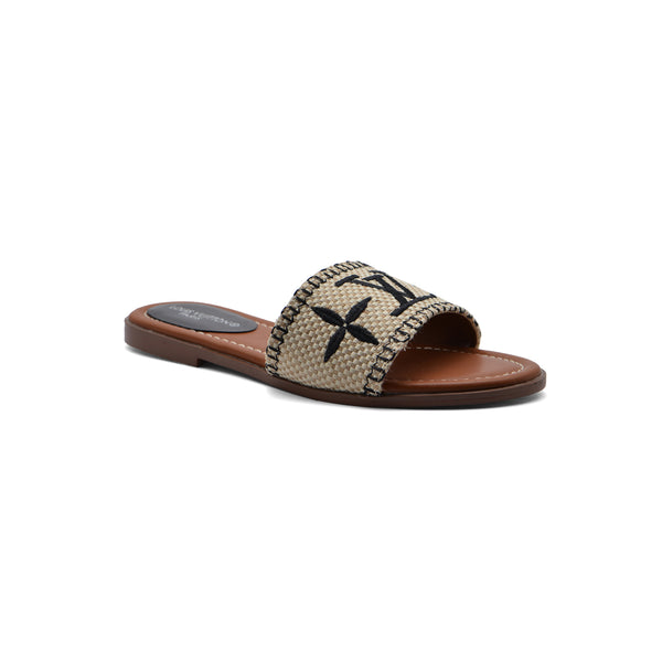Louis Vuitton Lock It Flat Mule Monogram Sandals Woman L-118 Black