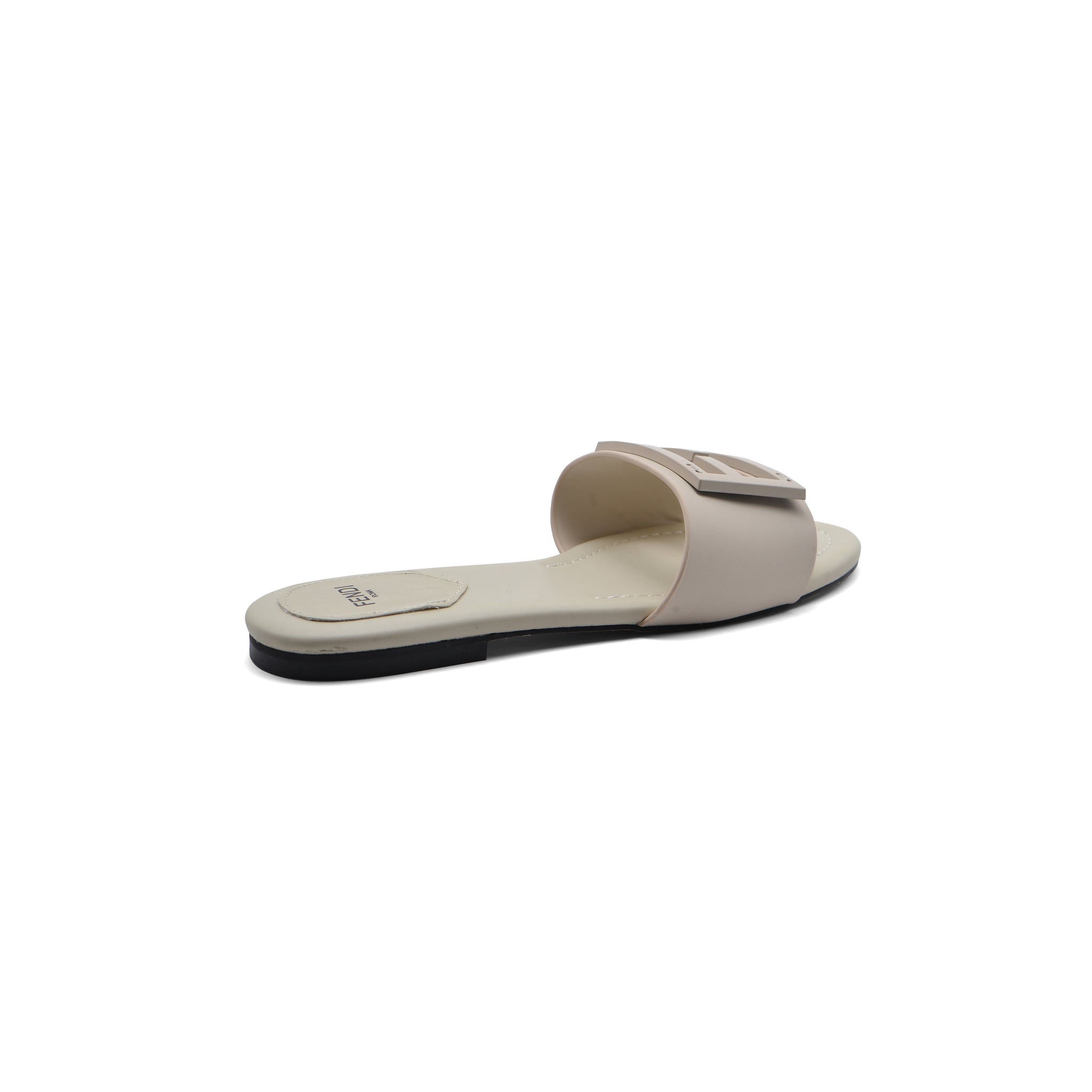 Fendi Baguette Cuoio Romano leather Signature Logo Slide Sandal Woman 1892-1 Beige