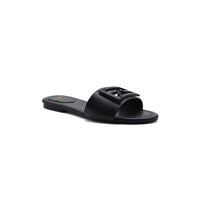 Fendi Baguette Cuoio Romano leather Signature Logo Slide Sandal Woman 1892-1 Black
