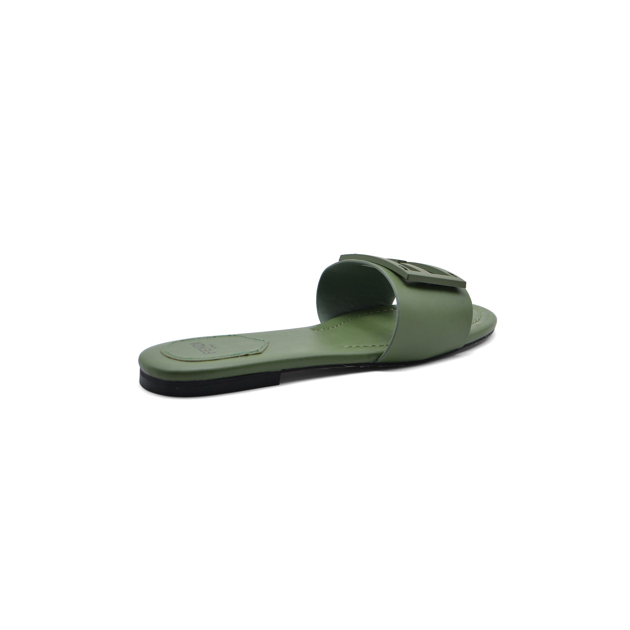 Fendi Baguette Cuoio Romano leather Signature Logo Slide Sandal Woman 1892-1 Green