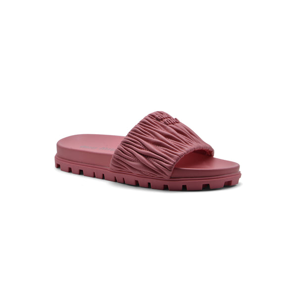 Miu Miu Designer Slides Nappa Leather Beach Slipper Woman 20343 Fuchsia