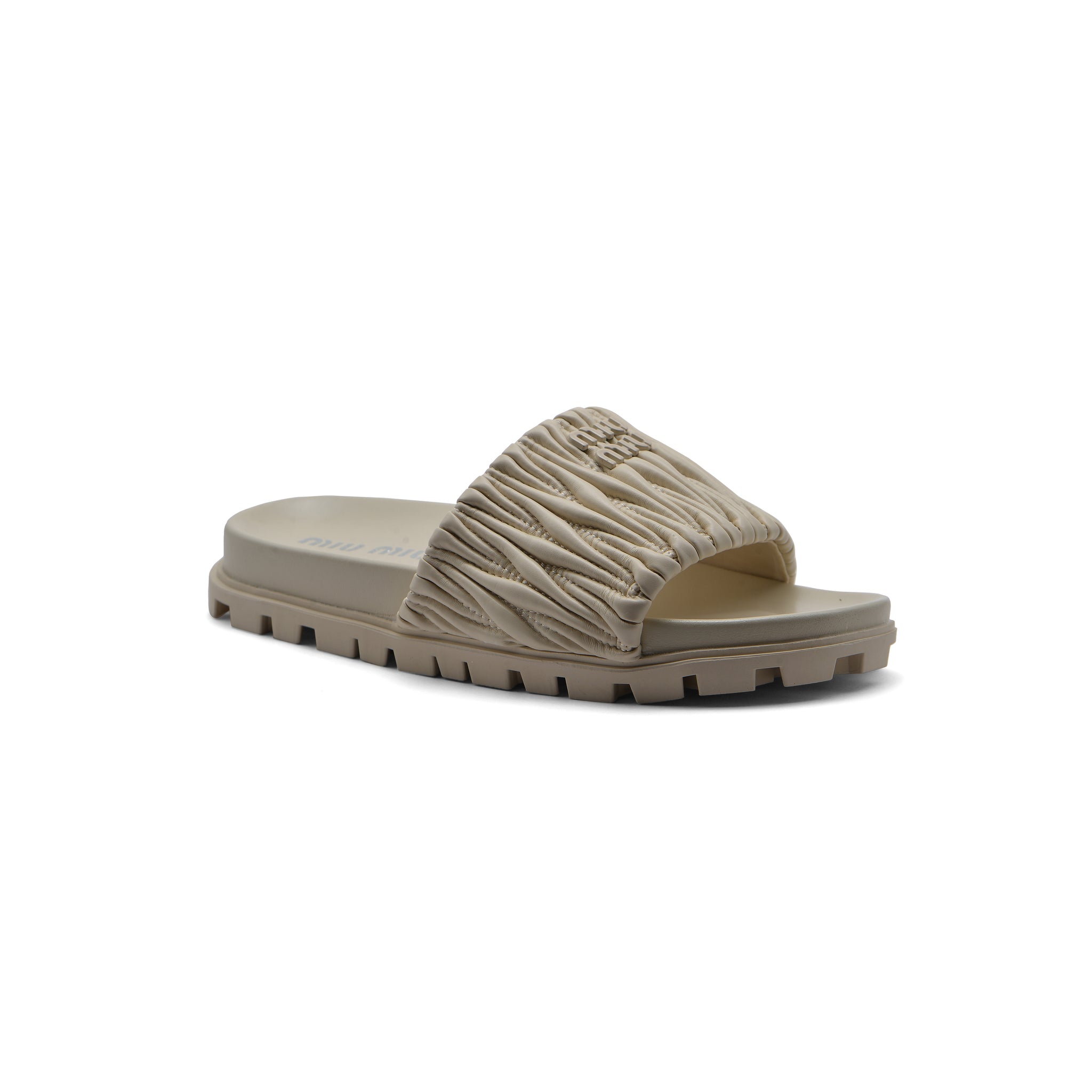 Miu Miu Designer Slides Nappa Leather Beach Slipper Woman 20343 Beige