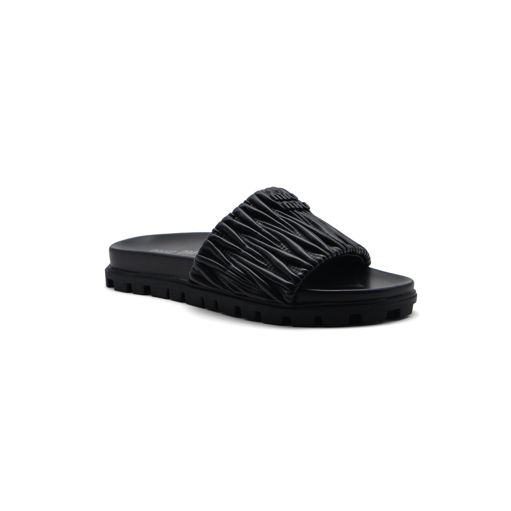 Miu Miu Designer Slides Nappa Leather Beach Slipper Woman 20343 Black