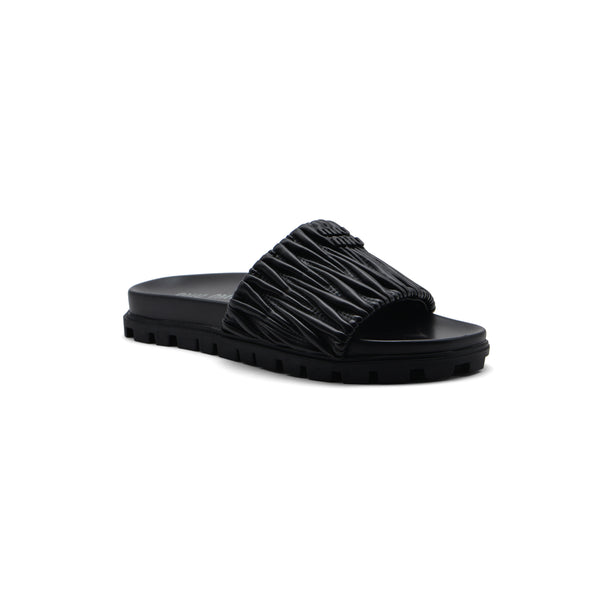 Miu Miu Designer Slides Nappa Leather Beach Slipper Woman 20343 Black