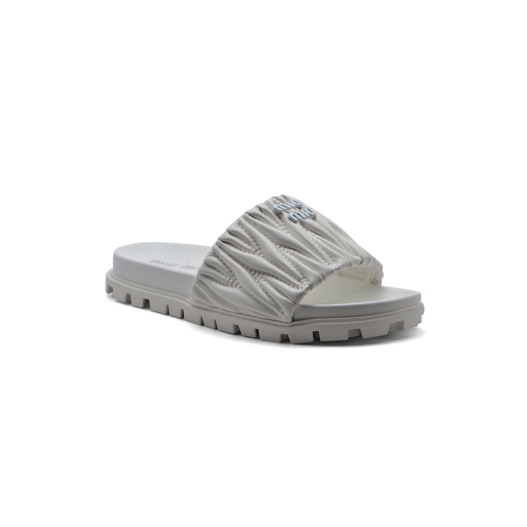 Miu Miu Designer Slides Nappa Leather Beach Slipper Woman 20343 White