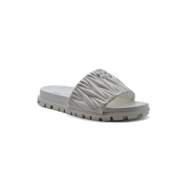 Miu Miu Designer Slides Nappa Leather Beach Slipper Woman 20343 White
