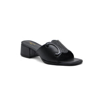Celine Emblem Block Heel Leather Mule In Woman A2156 Black