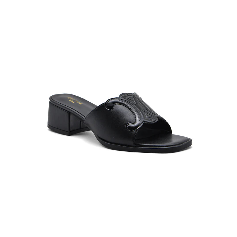 Celine Emblem Block Heel Leather Mule In Woman A2156 Black