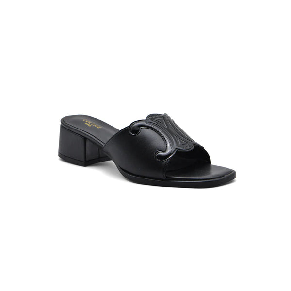 Celine Emblem Block Heel Leather Mule In Woman A2156 Black