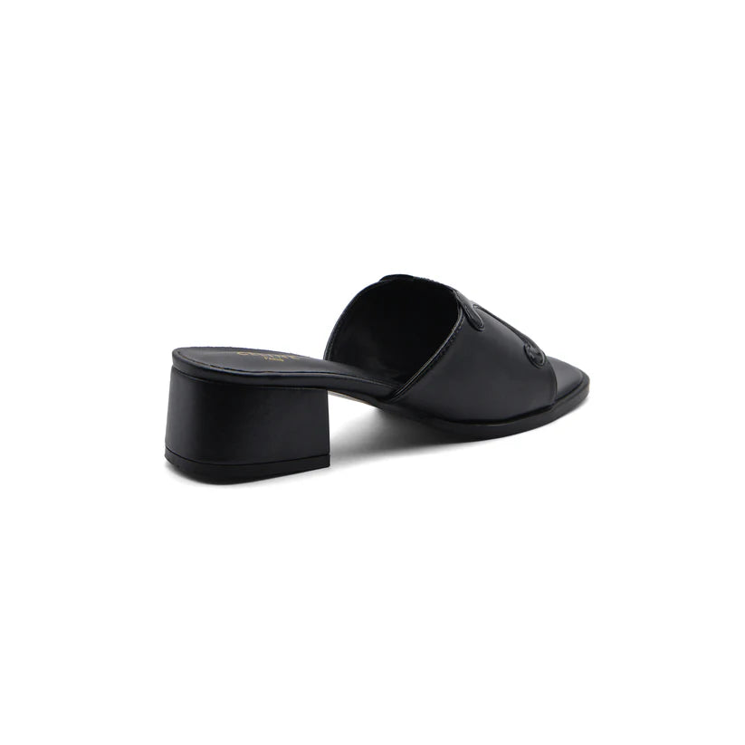 Celine Emblem Block Heel Leather Mule In Woman A2156 Black