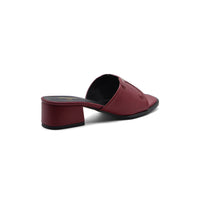 Celine Emblem Block Heel Leather Mule In Woman A2156 Burgundy