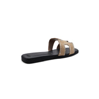 Hermes Calfskin Crystal Embellished Oran Sandals Woman H38-13 Beige