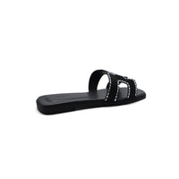 Hermes Calfskin Crystal Embellished Oran Sandals Woman H38-13 Black