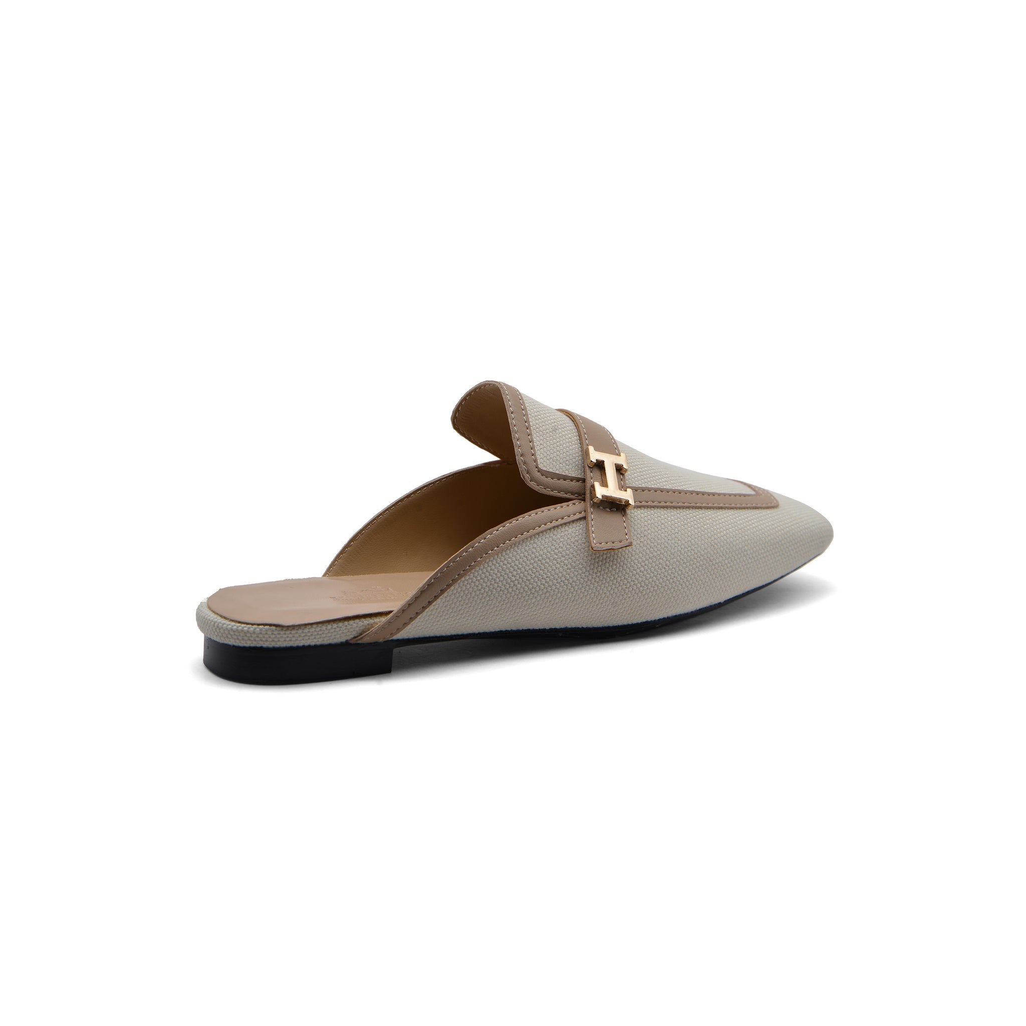 Hermès Groupie H Logo Mules Flats Slipper Woman H66-1 Off White&Beige