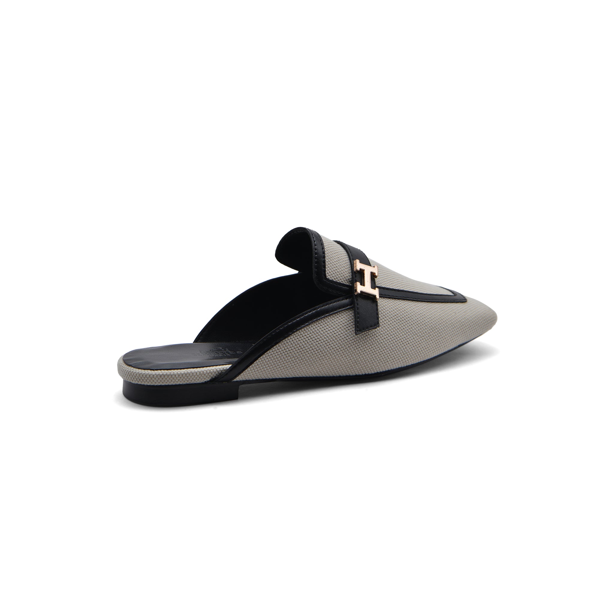 Hermès Groupie H Logo Mules Flats Slipper Woman H66-1 Off White&Black