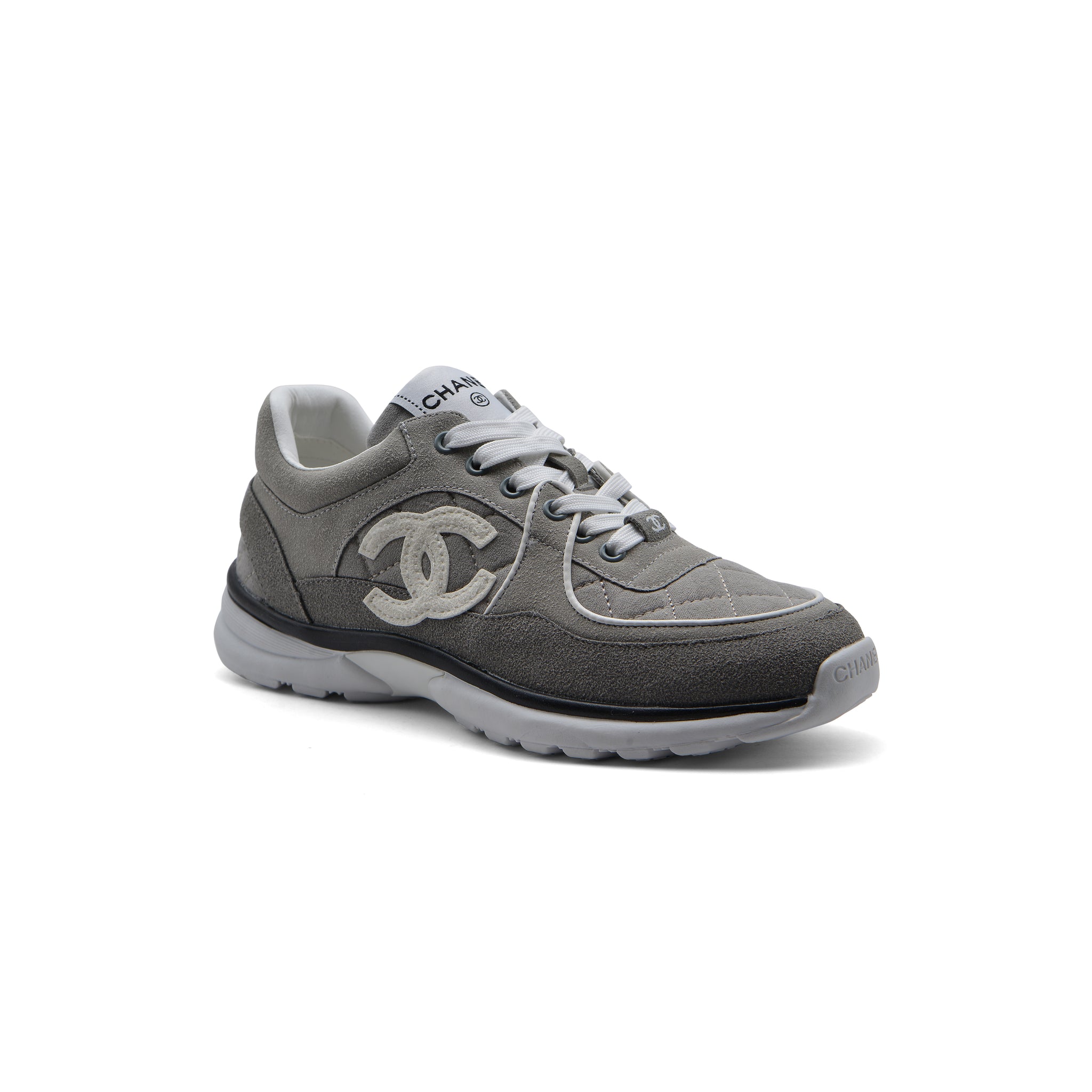 Chanel Fabric Suede Calfskin Quilted CC Sneakers Woman 6699-3 Gray