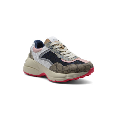 Gucci Supreme Monogram Mix Rhyton Sneakers Woman 20188-1 Beige&Pink