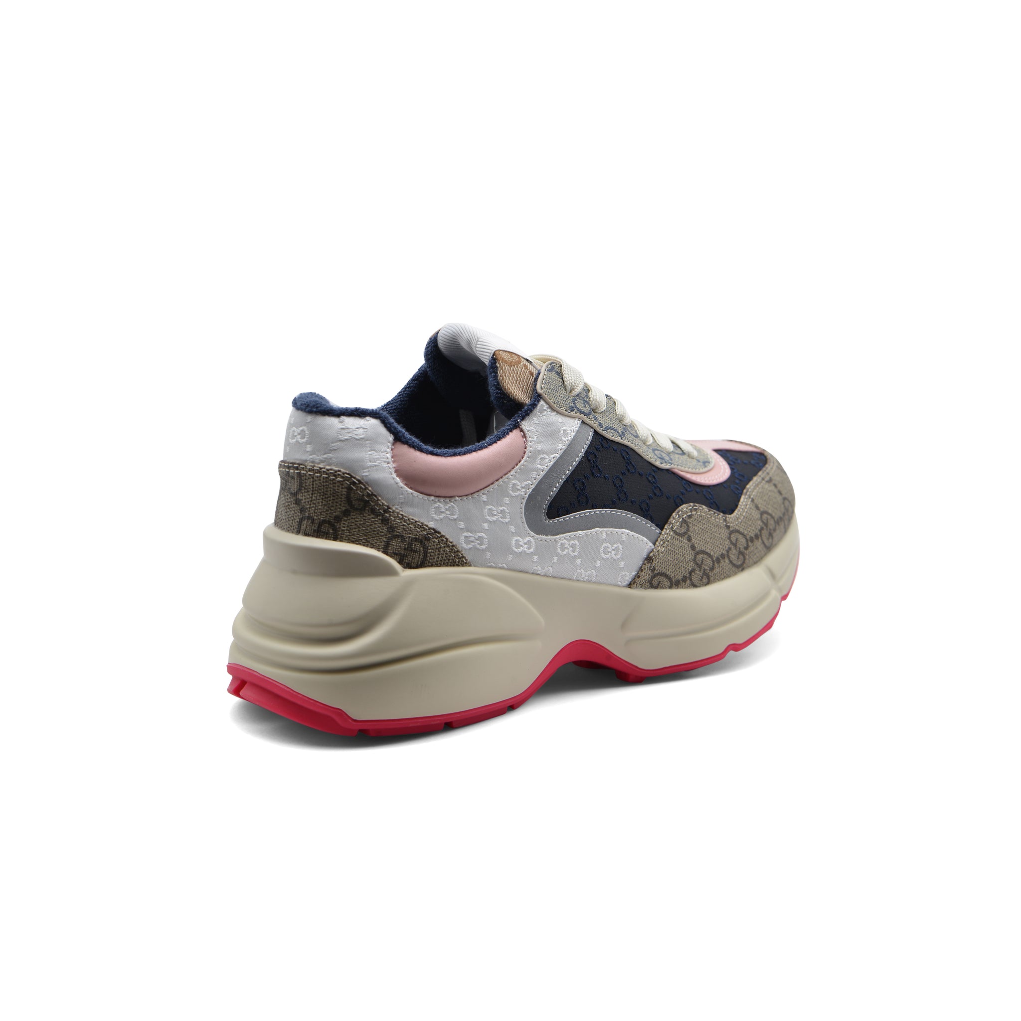 Gucci Supreme Monogram Mix Rhyton Sneakers Woman 20188-1 Beige&Pink