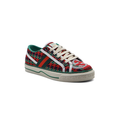 Gucci Cotton Wool Web Houndstooth Interlockin Sneakers Woman GG-1 Red