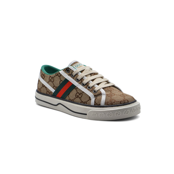 Gucci Cotton Wool Web Houndstooth Interlockin Sneakers Woman GG-1 Beige
