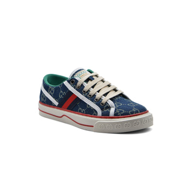 Gucci Cotton Wool Web Houndstooth Interlockin Sneakers Woman GG-1 Navy
