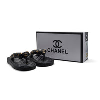 Chanel Lambskin Quilted Padded Charms Thong Sandals Woman XJC3134 Black
