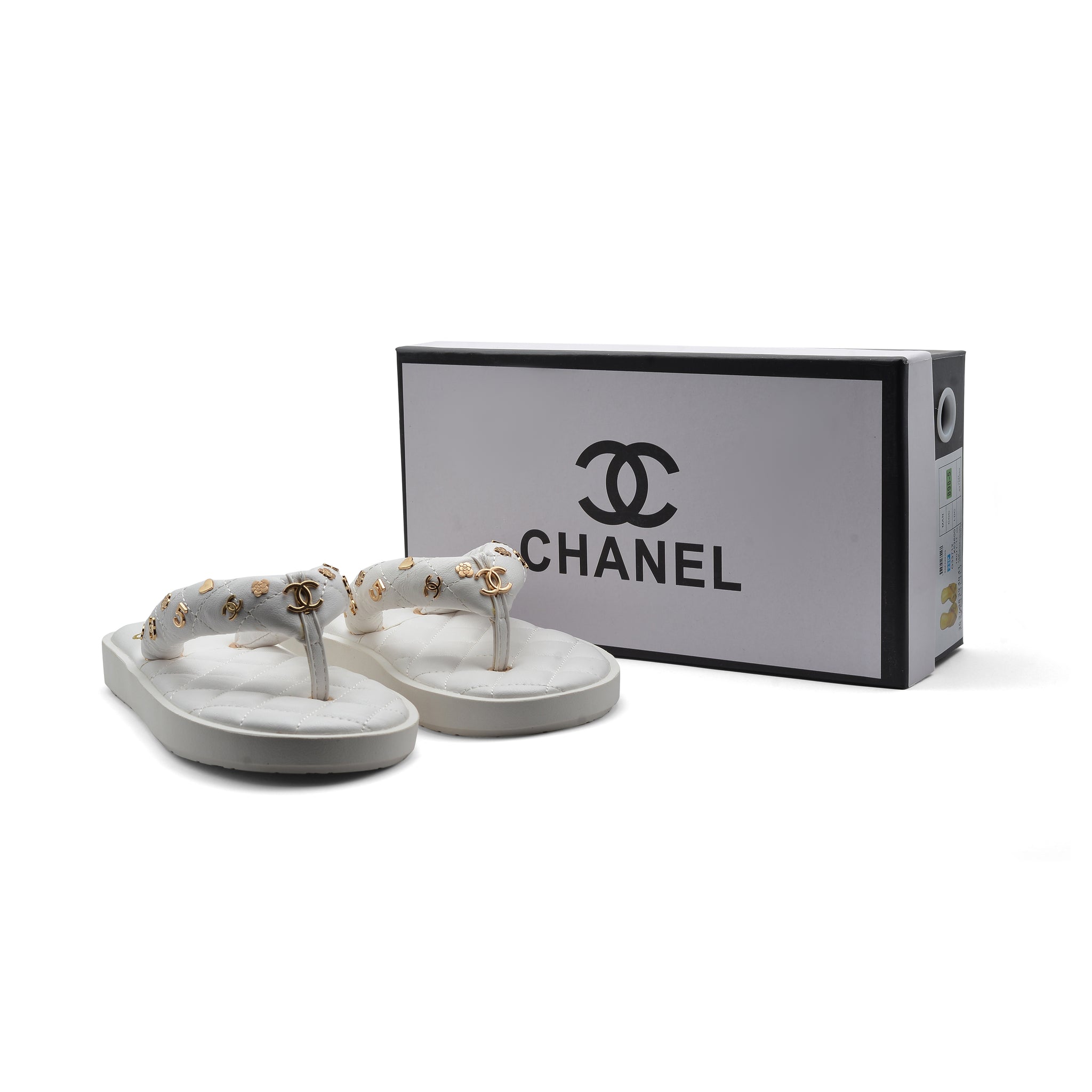 Chanel Lambskin Quilted Padded Charms Thong Sandals Woman XJC3134 White