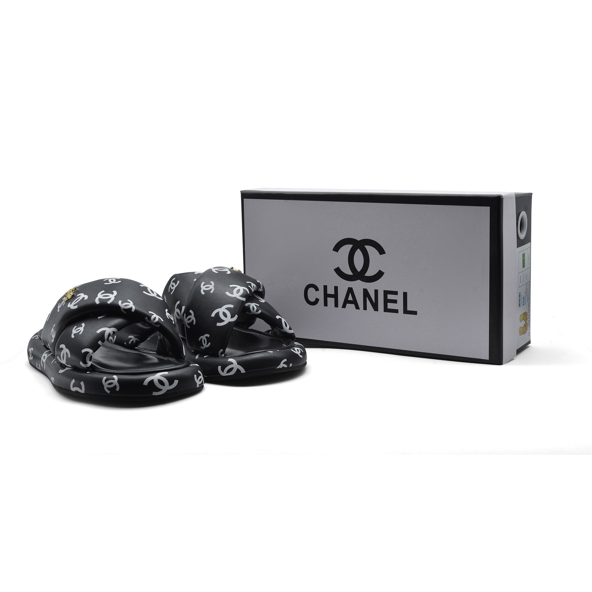 Chanel Puffy Flip Flops Puffy Leather Cross Slipper Woman 9803 Black