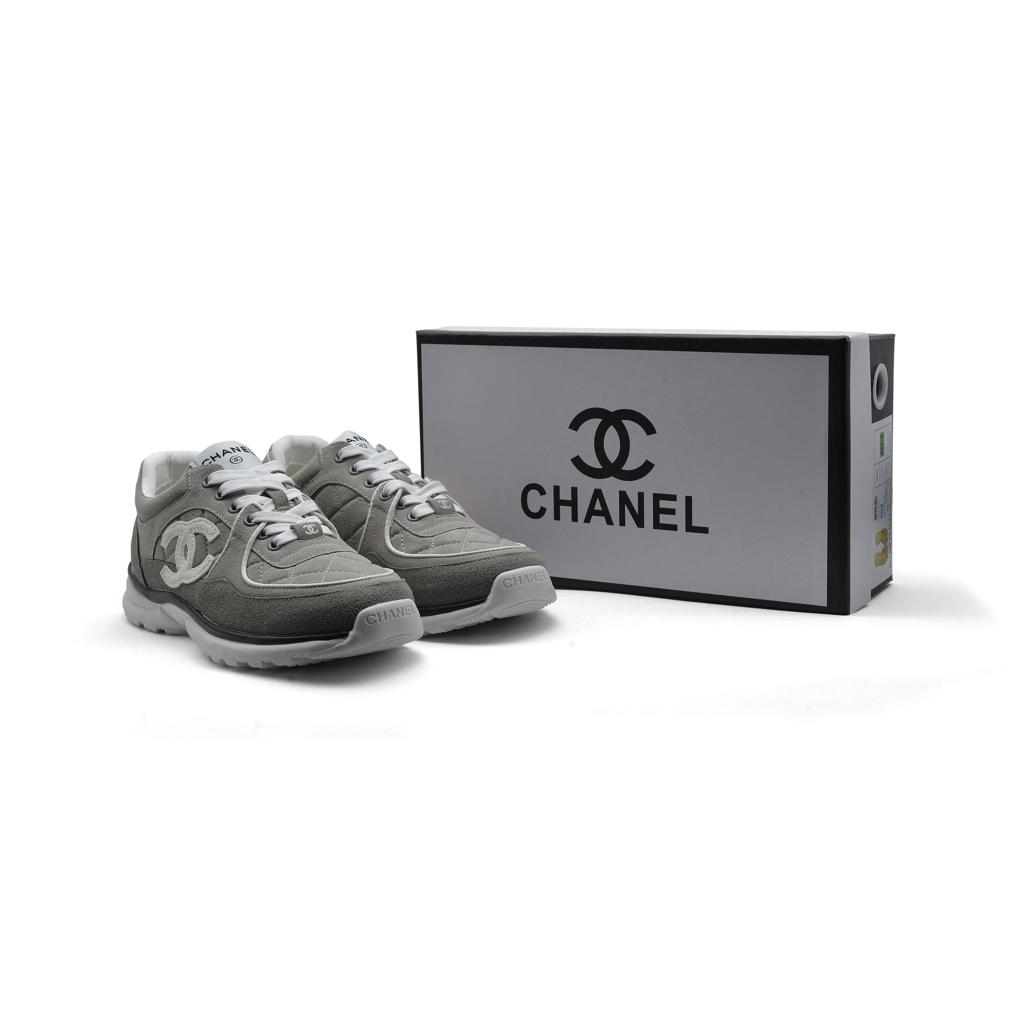 Chanel Fabric Suede Calfskin Quilted CC Sneakers Woman 6699-3 Gray