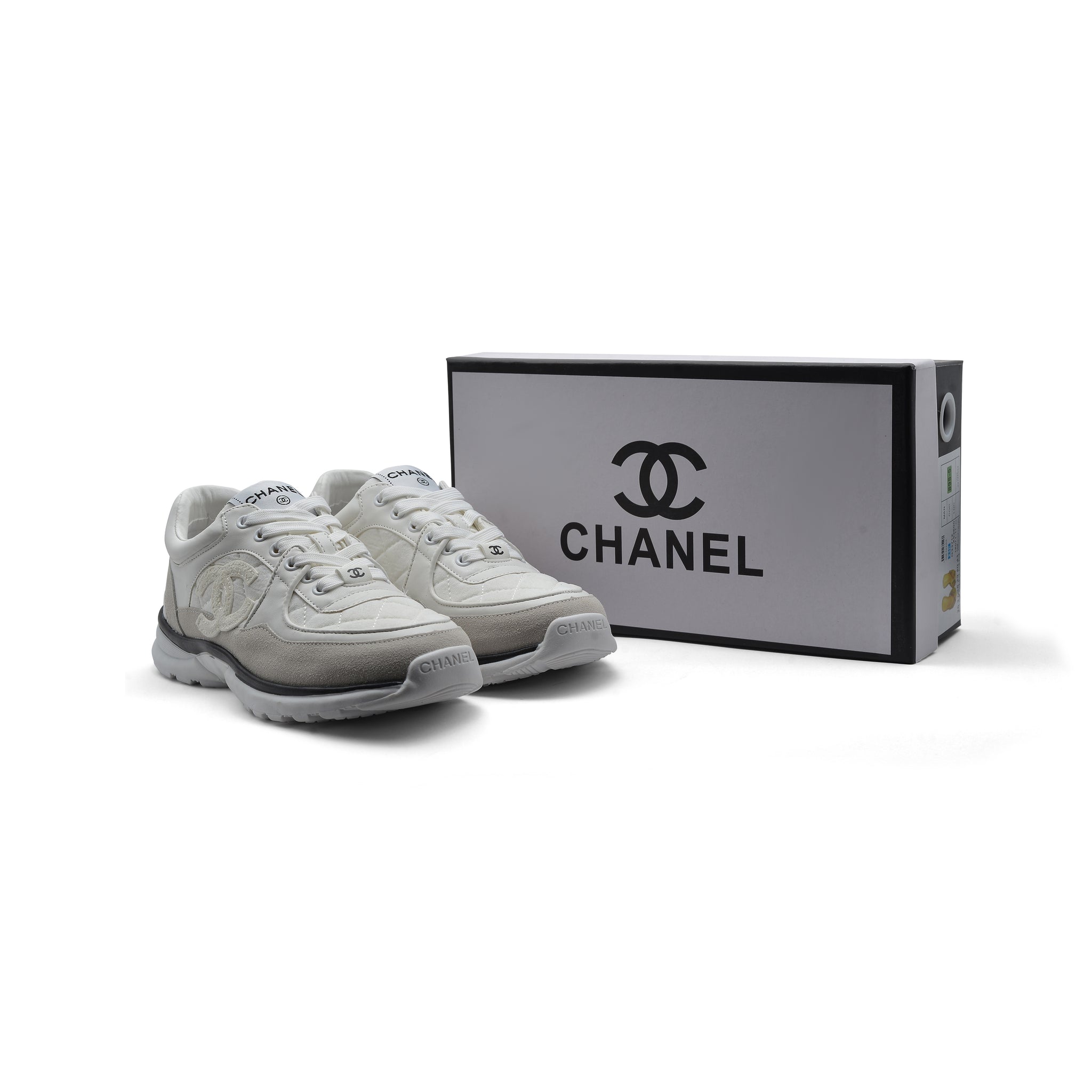 Chanel Fabric Suede Calfskin Quilted CC Sneakers Woman 6699-3 White