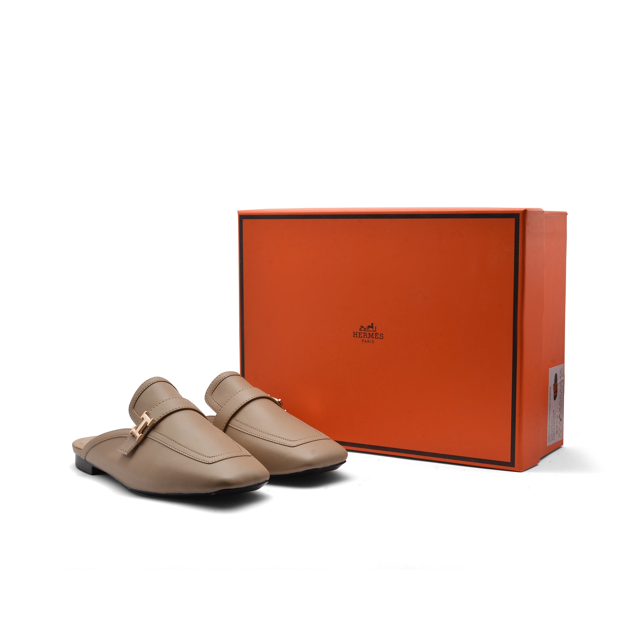Hermès Groupie H Logo Mules Flats Slipper Woman H66-1 Beige
