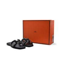 Hermes Calfskin Crystal Embellished Oran Sandals Woman H38-13 Black
