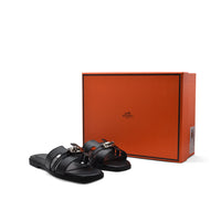 Hermes Calfskin Matte Alligator Giulia Sandals Woman H906 Black