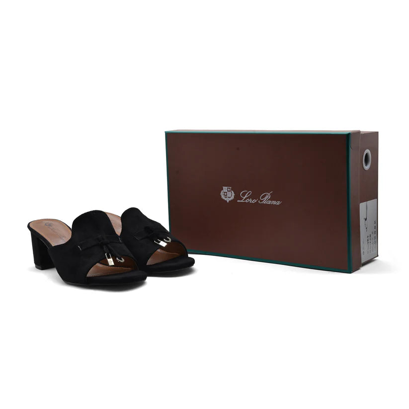 Loro Piana Suede Summer Charms Slide Sandals Woman VR-8 Black