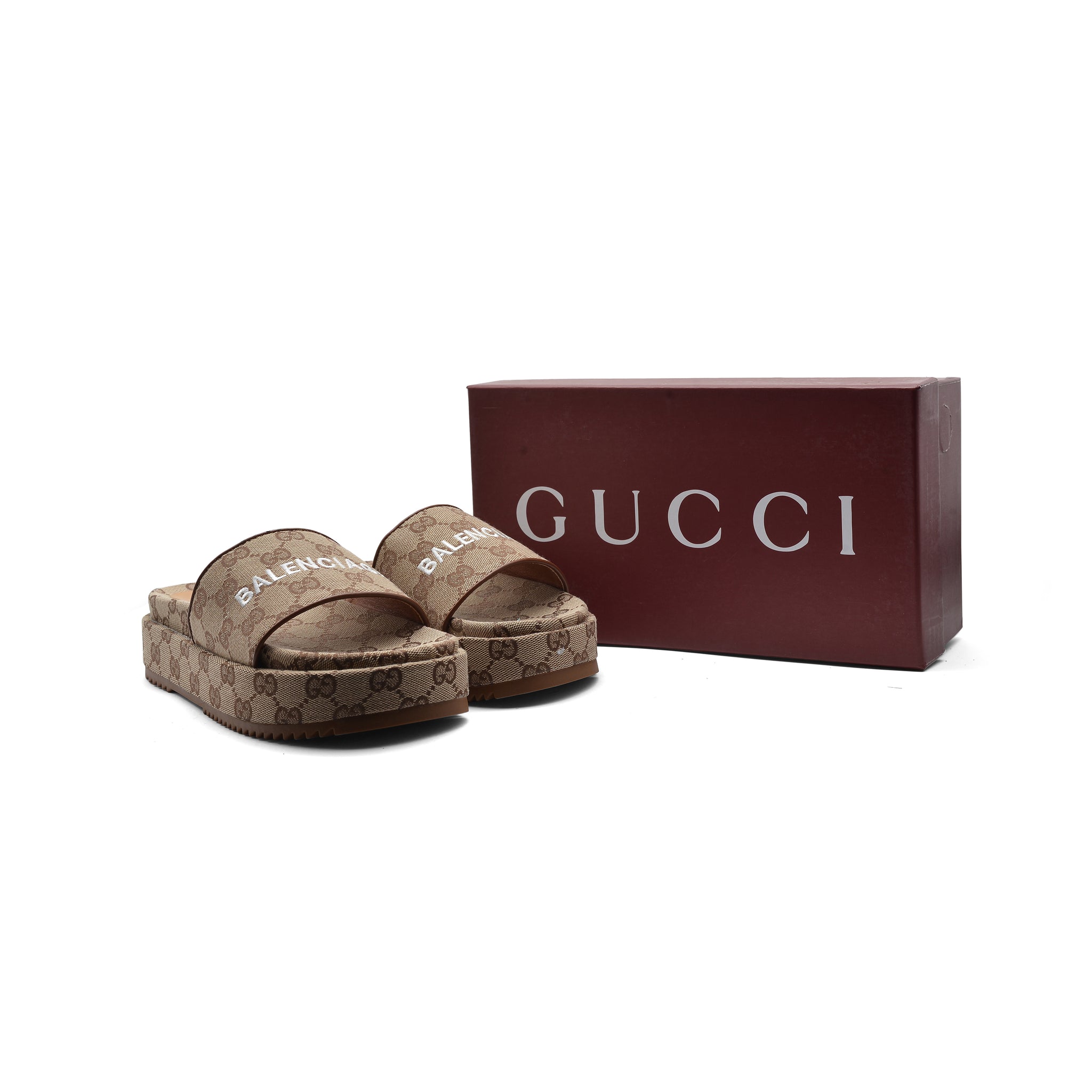 Gucci x Balenciaga Platform slide sandals for Women 2020-3 Beige