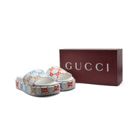 GUCCI Platform Multicolor logo print canvas slides Woman 2020-G5 White