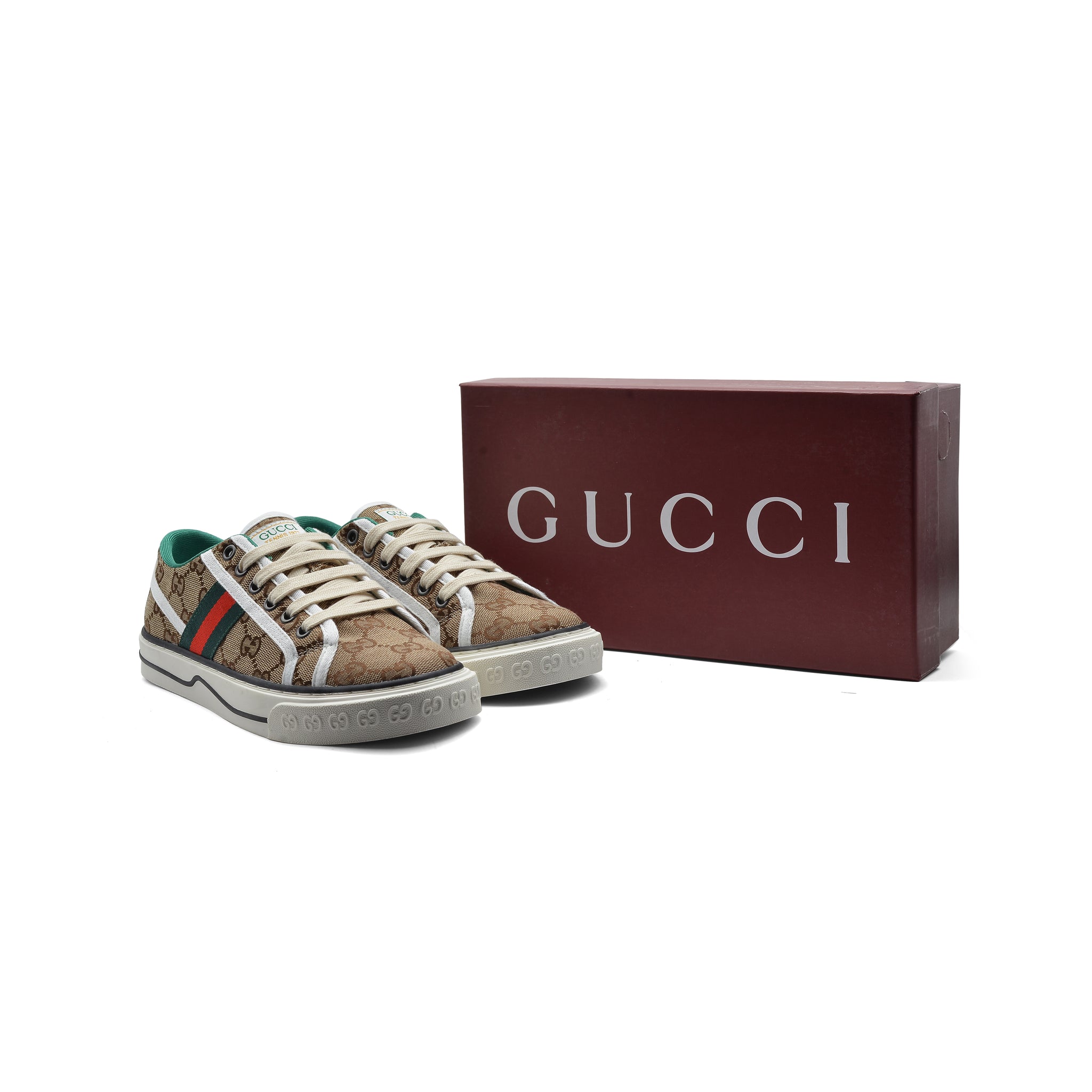 Gucci Cotton Wool Web Houndstooth Interlockin Sneakers Woman GG-1 Beige