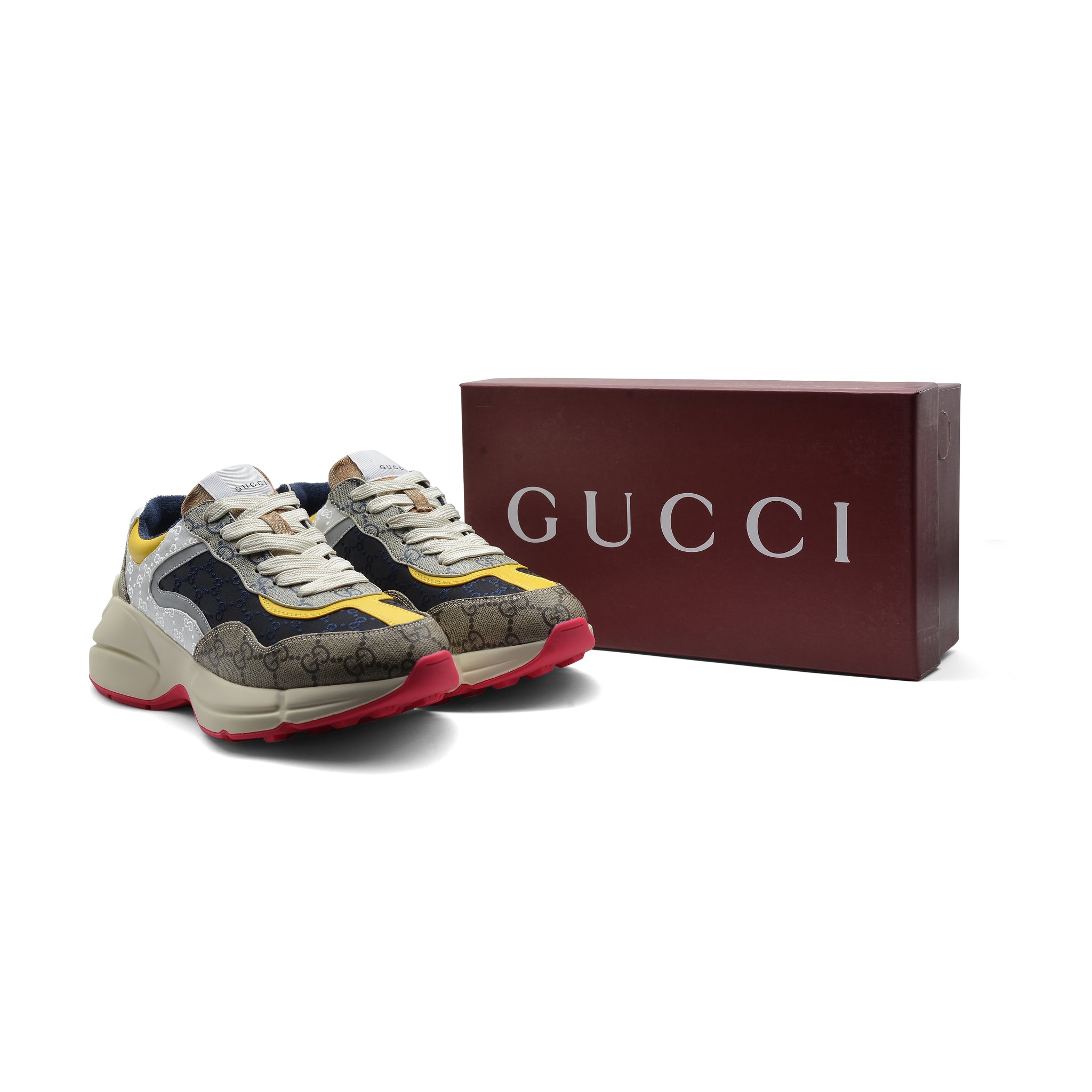 Gucci Supreme Monogram Mix Rhyton Sneakers Woman 20188-1 Beige&Yellow