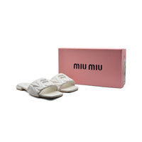Miu Miu Leather Slides Sandals Summer Classic Leisure Flip Flops Slippers Women 3508 White